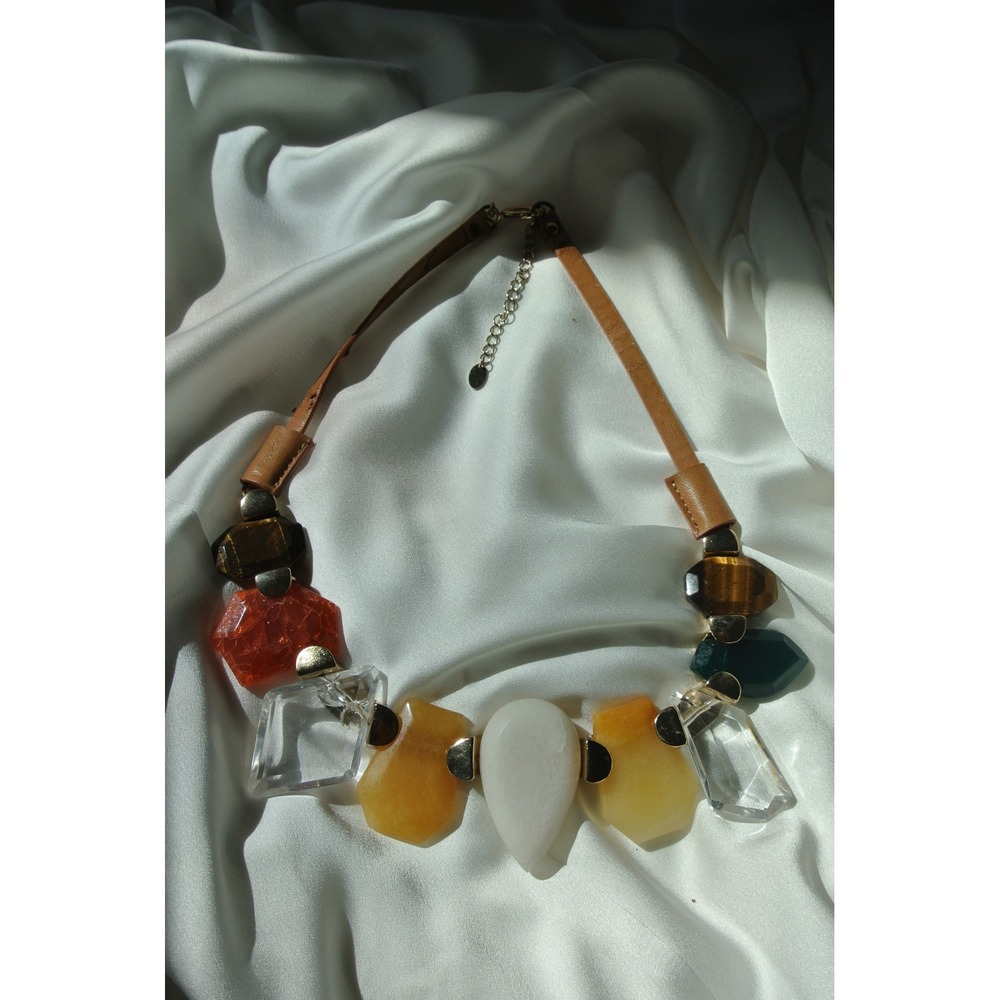 Stitch Fix Multi-Color Geometric Stone Faux Leather Statement Necklace OS